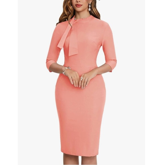 MUXN Dresses & Skirts - MUXN‎ Women's Midi Pencil Dress 3/4 Sleeve Tie Neck Bodycon Office Cocktail
